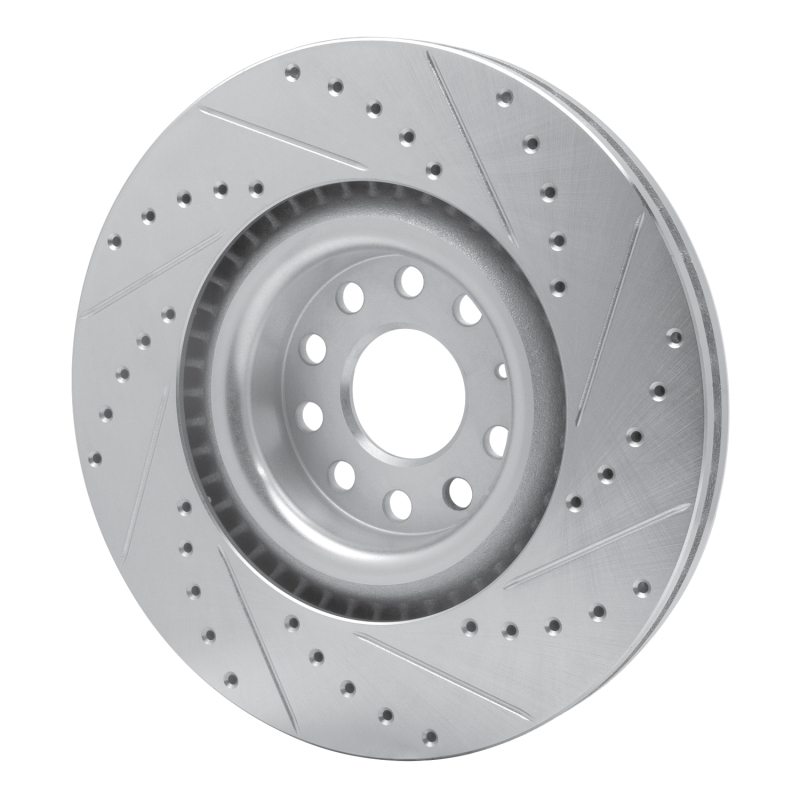 Audi S3 Brake Rotor (1) - Front Left - R1 Concepts - Drilled & Slotted - Silver - `06-`13